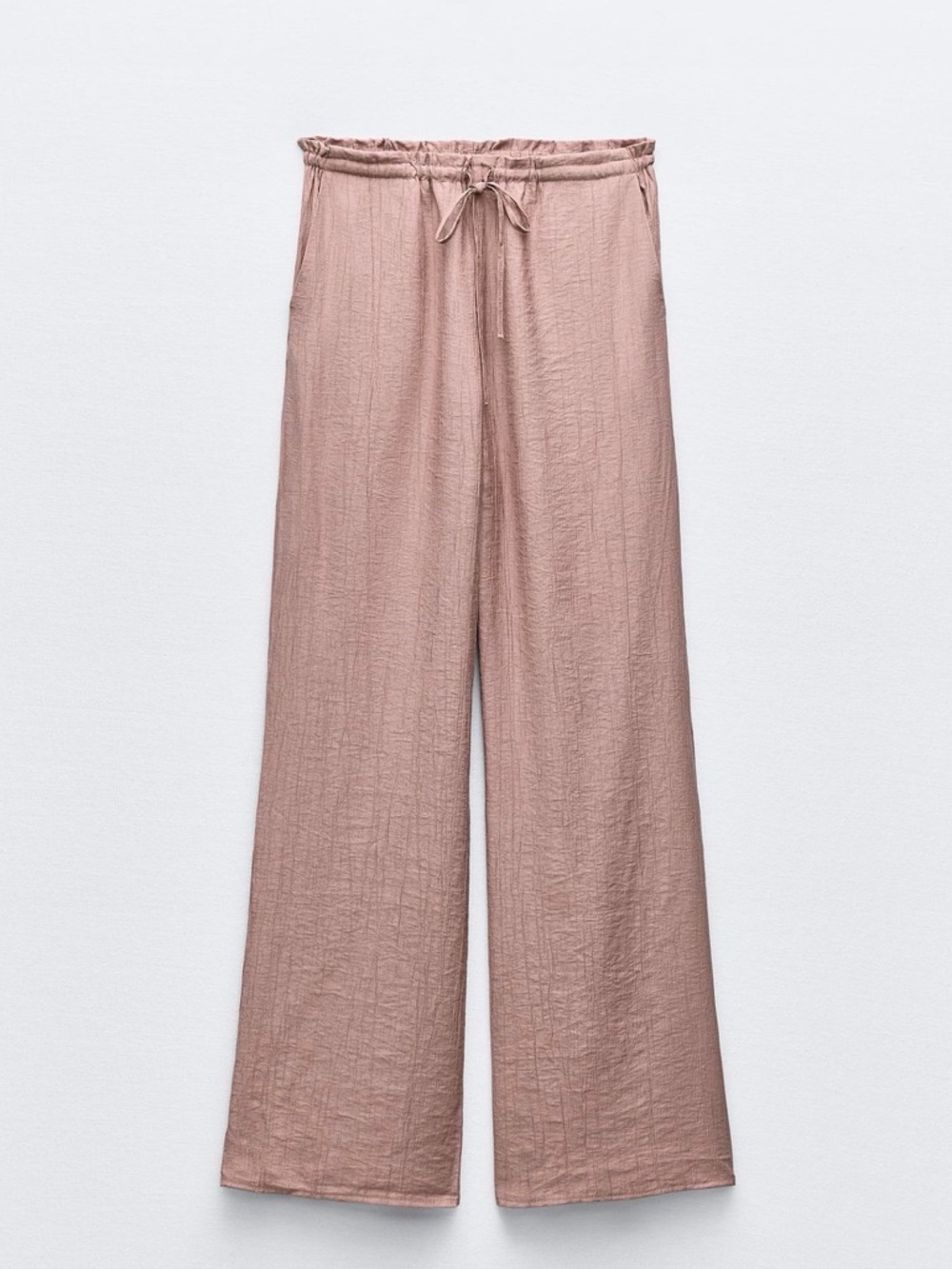 NWOT Zara textured pants with pockets in - Dusty Rose Elastic-Waist Wide Pants